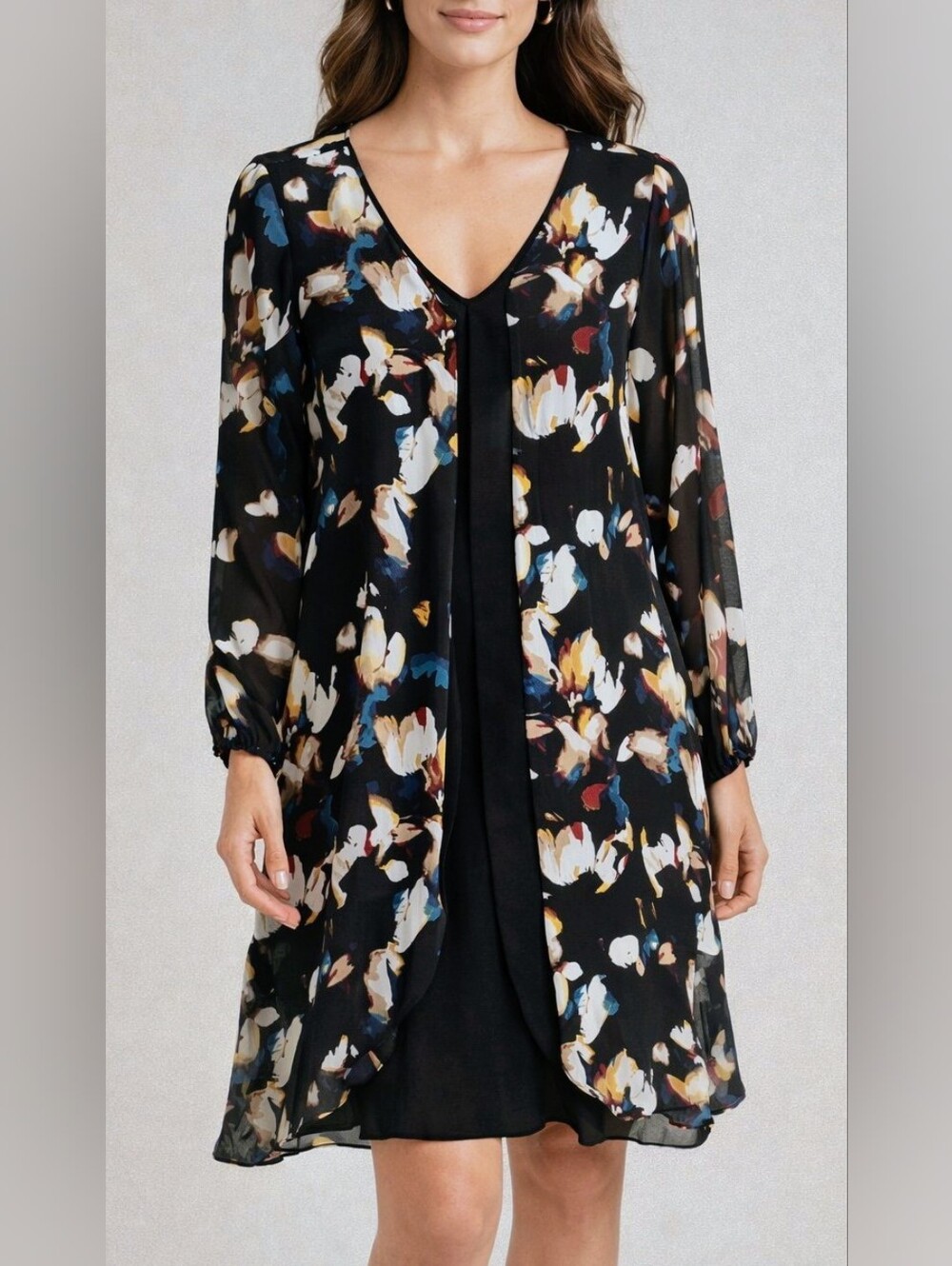 White House Black Market Floral V-Neck Long Sleeve Dress New With Tags